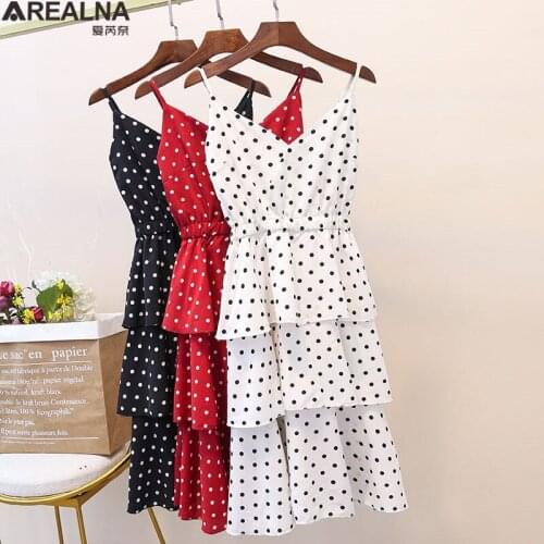 Elegant Polka Dot Print Women Cake Dress Female Casual sleeveless sexy Chiffon Dresses A-line Vintage Sweet Clothing Vestidos