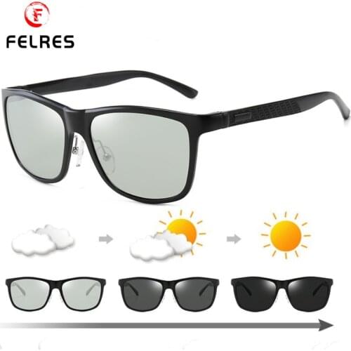 FELRES Men Aluminum Magnesium Frame Photochromic Polarized Sunglasses Outdoor Driving Fishing UV400 Glasses With Box 8587