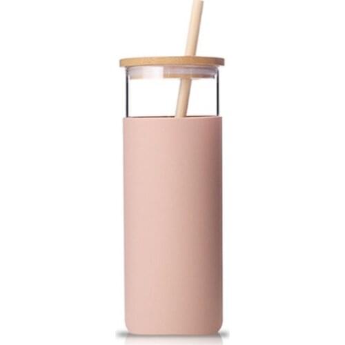 Hot Sale 480ml Glass Tumbler Glass Water Bottle Straw Silicone Protective Sleeve Bamboo Lid Outdoor Bike Bottles High Quality