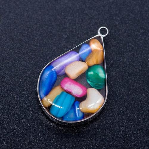 Julie Wang Colorful Shell Epoxy Charms Geometric Shape Stainless Steel Pendant Bracelet Jewelry Making Accessory