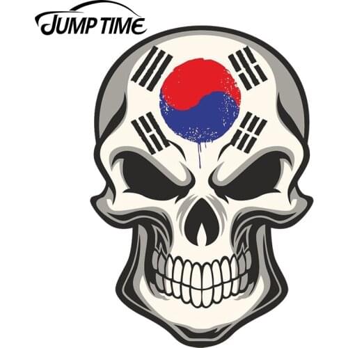 JumpTime 13cm x 7.8cm Korea Flag Skull Vinyl Sticker Laptop Travel Luggage Car Styling Cool Graphics Waterproof 3D Car Stickers