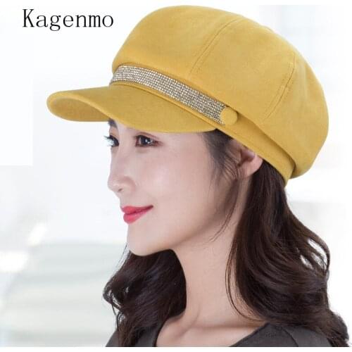 Kagenmo New Beret Short Brim Bright Drill Adjustable Octagonal Cap Female Autumn Winter Simple All Match Accessories