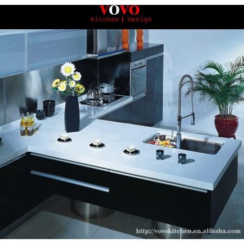 Handless kitchen cabinet with island extended