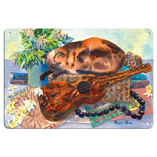 Mele Ho’oipoipo (Song of Love) - Hawaiian Cat (Popoki), Ukulele - Metal Tin Sign