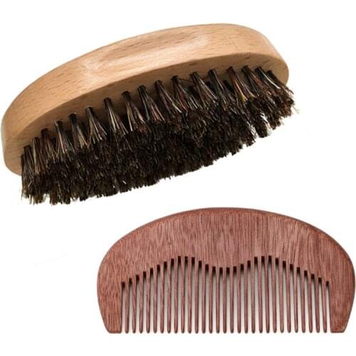 Comb & Shaving Brush Boar Bristles Mustache Beard Cleaning Mens Shaving Brush Face Massage Gift for Men