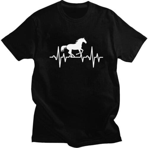 Mens Horse Heartbeat T Shirts Short Sleeve Cotton Tshirts Handsome T-shirt Leisure Riding Tee Slim Fit Apparel