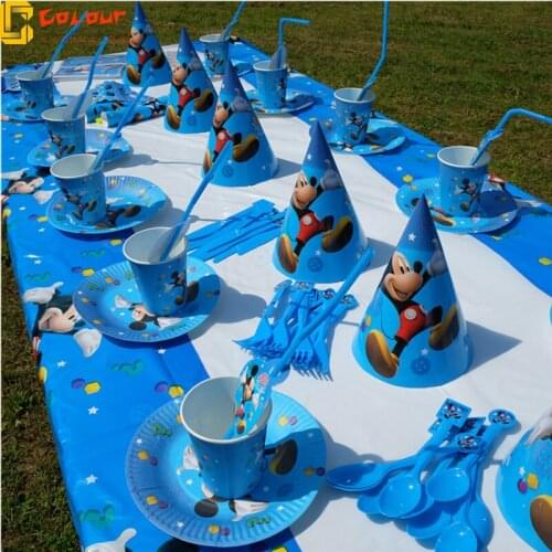 Cartoon Disney Mickey Mouse Theme Kids One year Favor Birthday Party set Cups Plates Baby Shower Disposable Tableware Supplies