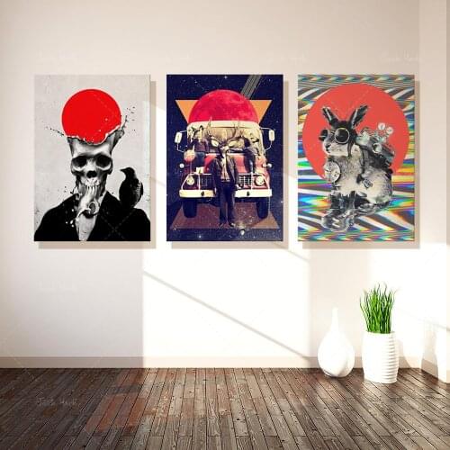 Canvas Print, Assorted Canvas Art Print Set, Skull Art Wall Decor, Funny Animal Canvas Wall Art Gift, Home Decor Art