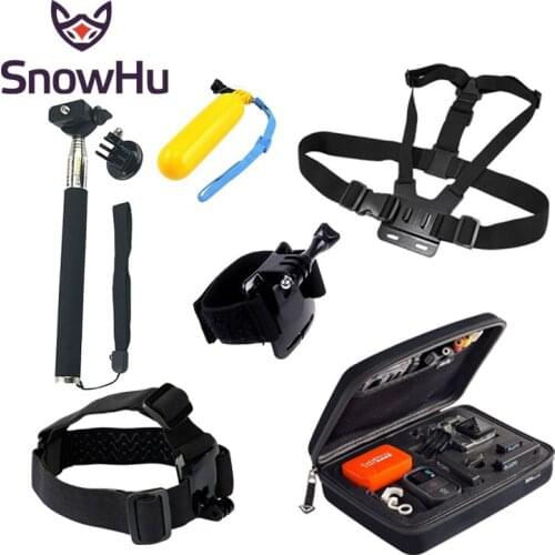 SnowHu for Gopro Accessories set Wrist Belt Monopod Carrying Case for gopro hero 9 8 7 6 for Yi 4K eken h9 sport camera GS35