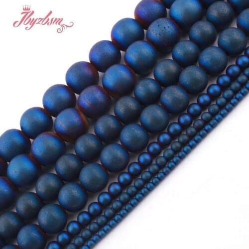 2/3/4/6/8/10MM Natural Blue Hematite Frosted Round Beads Stone Beads Loose For DIY Necklace Bracelet Jewelry Making Strand 15"