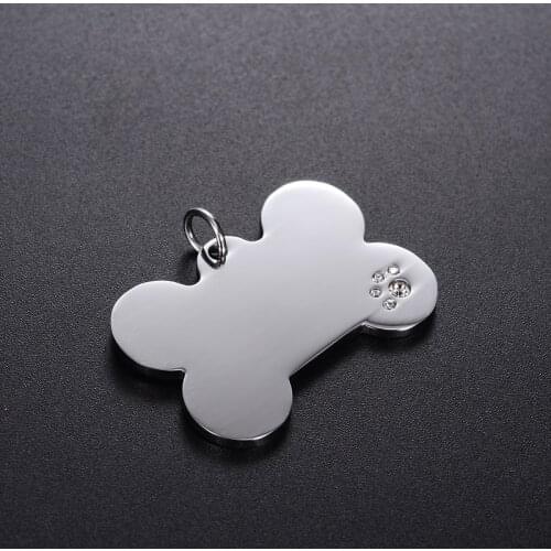 Stainless Steel Rhinestone ID Dog Bone Pet Tag 40x22mm Blank for Print Pendants Necklace Mirror Polished Pendant 10pcs