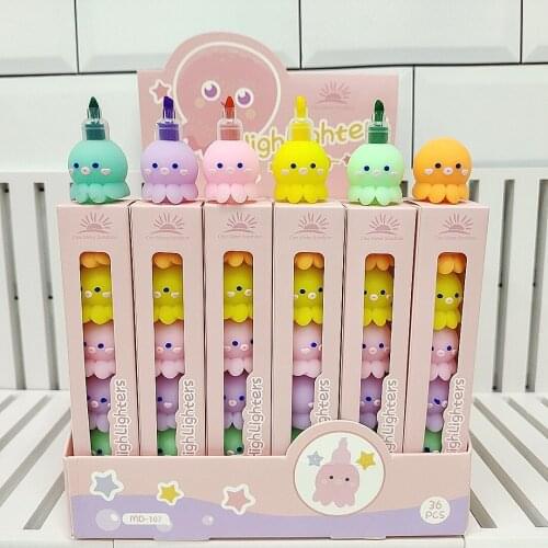 New10 Cartoon Octopus Marker Pens Fluorescent Kawaii Girl Heart Art Painting Art Learning Stationery Christmas Gifts