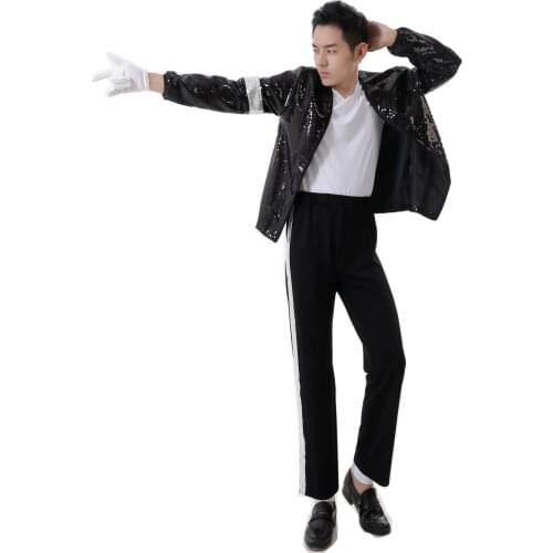New Michael Jackson Billie Jean Suits Sequin Kids Adults MJ Jacket+Pants+Glove+Socks Show Black Sequined Pacthwork