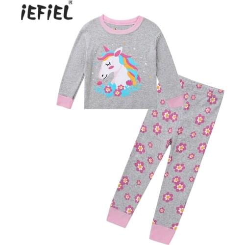 Kids Girls Pajamas Set Cotton Spring Autumn Casual Household Suit Long Sleeve Cute Printed T-shirt Tops Pants Girls Clothes Sets