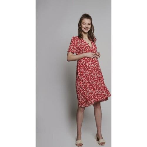 Maternity Dresses Clothes 2021 New Season Summer Spring V Neck Short Sleeve Flower Patterned Dress For Pregnant Women