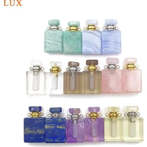 Polished Gems Perfume Bottle Pendant Rectangle Healing stone Chakra Health Crystal Quartz Diffuser amazonite amethysts Vial