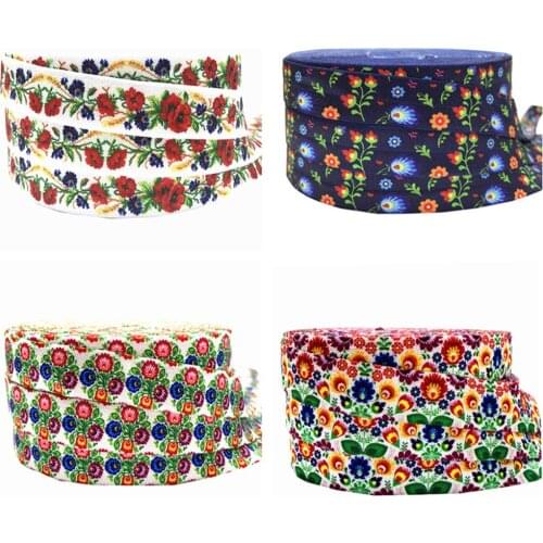 5Yards 16mm Flowers Print Fold oever Elastic bands for Handmade Craft headband Hair ties Hair Accessories