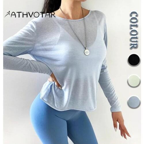 ATHVOTAR Sexy Fitness Top Shirt Woman Sports Long Sleeved Breathable Quick Dry Shirts Gym Workout Running Top Fitness Clothes
