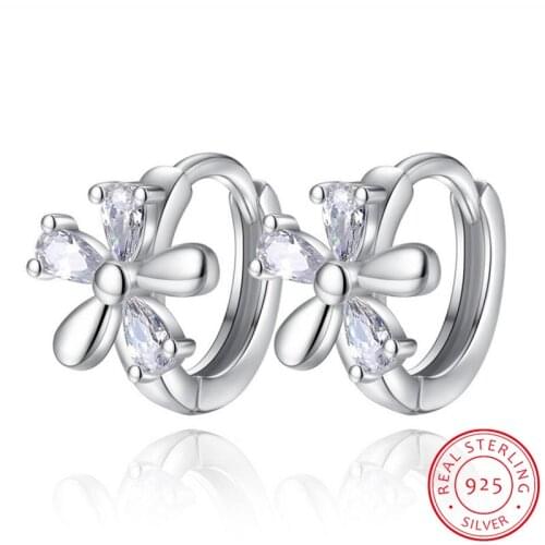 Exaggerated 925 Sterling Silver CZ Plum blossom Flower Hoop Earrings For Women Girl Fashion Piercing Huggie Earring oorbellen