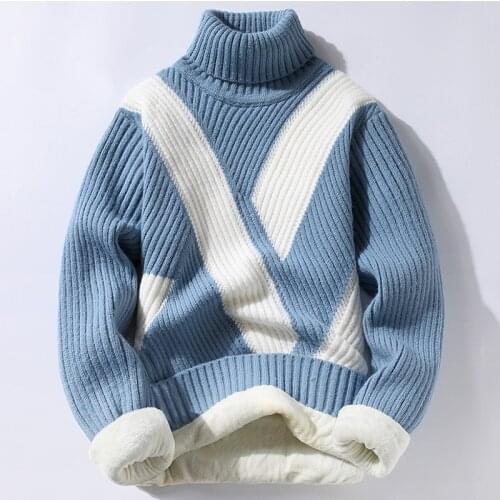 Winter Thick Warm Sweaters Men Turtleneck Casual Patchwork New Mens Christmas Sweater Loose Pullover Male Knitwear Brand Clothes