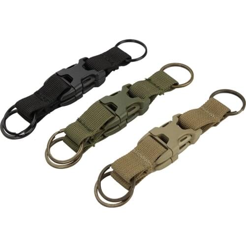 Tactical Molle Key Chain Ring Clip Nylon Webbing Strap Belt Backpack O Ring Carabiner with Double 2 Quick Released Buckle Hook
