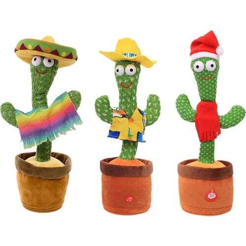 Dancing Cactus Toys Talking Cactus USB Charging Shake Repeat Plush Toy for Kids Children Gift Home Office Decoration Accessories