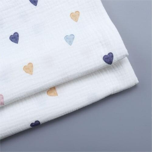 1 Meters For Sample Pure Cotton Double Gauze Fabric Natural White With Love Pattern Color Sewing Fabric CD05C