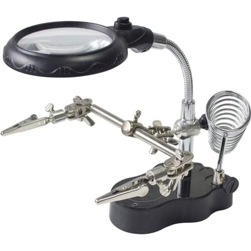 LED Magnifying Magnifier Glass with Light on Stand Clamp Arm Hands Free Black