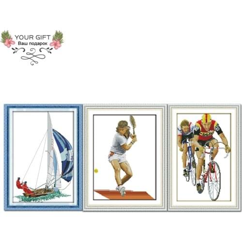 Your Gift RA115 RA116 RA117 Counted and Stamped Sailing Competition Tennis Match Bicycle Home Decor Needlework Cross Stitch kits