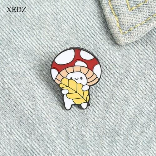 XEDZ Cartoon Cute Little Mushroom Enamel Brooch Fashion Plant Mushroom Doll Playing Guitar Exquisite Clothing Badge Jewelry Gift