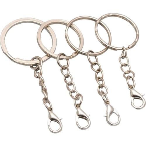XUNZHE 10 Pcs 25MM Keyring O buckle+Iron chain+Lobster clasp Hooks Keychain DIY Ornament Hanging Ring Key Chain Accessories