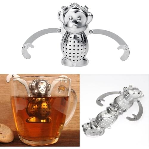 Stainless Steel Monkey Loose Tea Leaf Infusers Convenient Cute Strainer Herbal Filter Tray Spice Diffuser Tea Tools