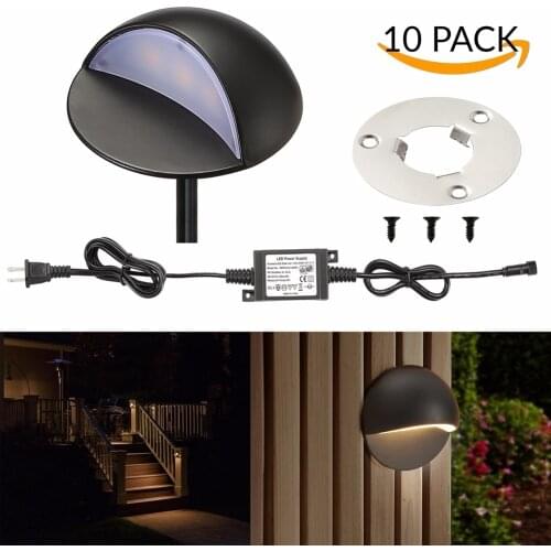 10Pcs 50mm 12V 1.6W IP67 Black Half Moon Outdoor Garden Yard Pathway Plinth Corner LED Deck Stairs Step Fence Post Lights Kit