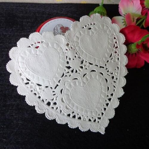 100Pcs/Set 4 Inch 10cm Heart Shape Paper Doily White Doilies Coaster Placemat M68E