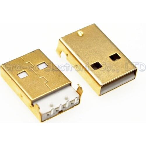 100pcs 24K Gold Plating USB-A Male Plug A Male 90 degrees USB terminal connector