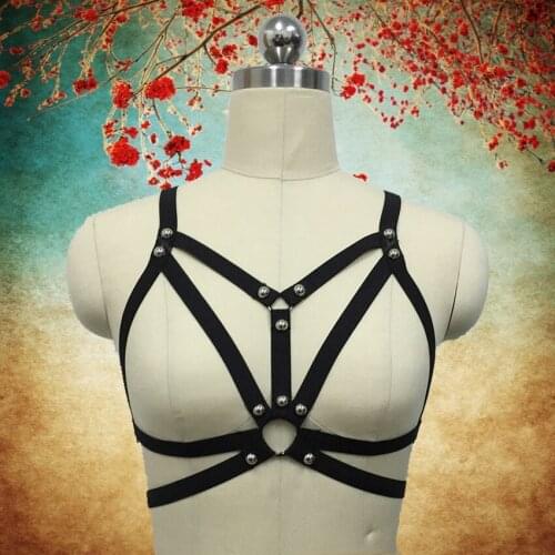 2016 BLACK WOMEN sexy lingerie body harness fetish wear bondage bra black friday studs cage bra body harness