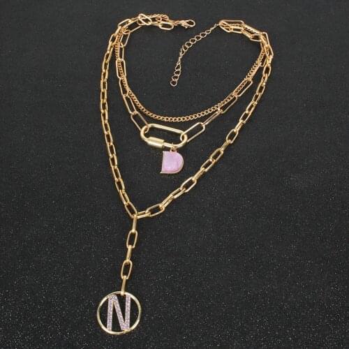 2020 New Punk Alloy Multi Layer Gold Chain Choker Necklace Bohemian Geometric Letter N Crystal Pendant Necklaces Women Jewelry