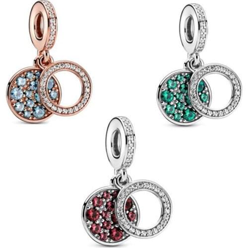 2021 New Valentines Day Gift Fit Original Pandora Bracelet 925 Sterling Silver Beads Pave Blue Green Red Zircon Pendant Charm