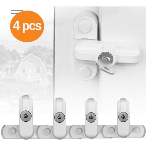 4 Pcs UPVC Child Safe Security Window Door Sash Lock Safety Lever Handle Sweep Latch With Keys For Home Security Window Locks