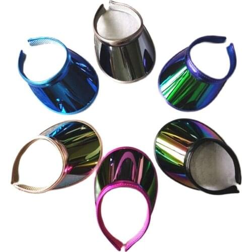 6pcs/lot Rainbow Color PVC plastic Sun Visor Caps Womens Casual UV protection Brimed Beach Hats Casquette Gorros