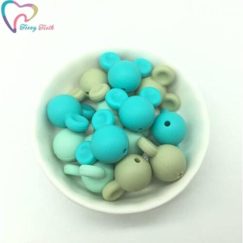 Teeny Teeth 9 PCS Silicone Teething Nursing Sensory Bite Beads 3 Greeny Colors Mixed Carton Animal Shape Mouse Teething Beads