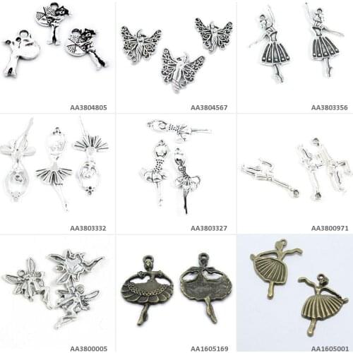 Antique Bronze Silver Plated Jewelry Making Charms Ballet Dancer Angel Fairy Dancing Gymnastics Butterfly Girl Crafting Beading