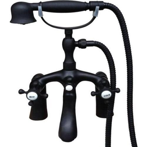 Black Oil Rubbed Bronze Bath Clawfoot Tub Mixer Tap Faucet Hand Shower Double Cross Handles Deck Mounted mtf511