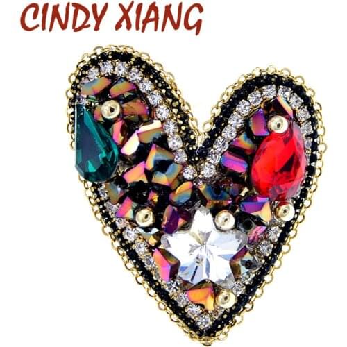 CINDY XIANG New Arrival Heart Design Hand-made Brooches For Women Multi-color Rhinestone Fashion Brooch Pin 2 Colors Available