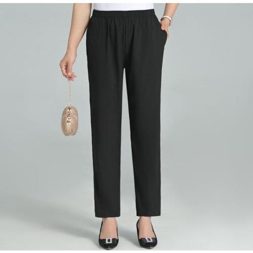 Middle Aged Women Pants 2021 Summer Thin Solid Straight Pants Casual High Elastic Waist Female Trousers Plus Size 5XL