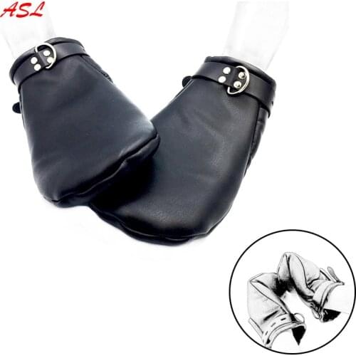Black Padded Leather Fist Mitts Gloves Restraint ,Adult Puppy Paws Horse Hooves,BDSM Puppy Mittens Sexy Cosplay Costume Accesory