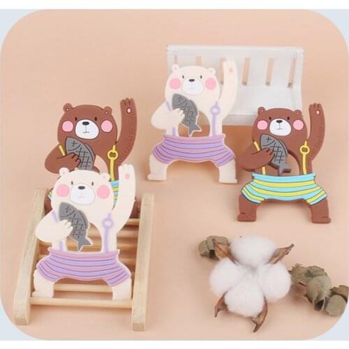Baby Teether Silicone Beads Cartoon Animal Bear Molar Soother Nursing Teething Chewing Toy Shower Gifts for Newborn Infant