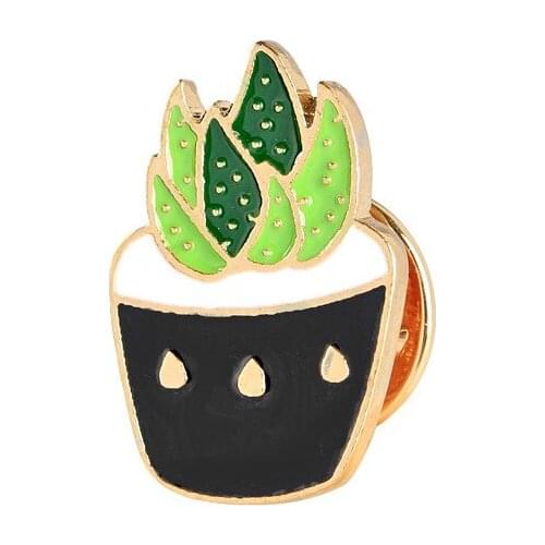 New Arrival Enamel Brooch Black Cup Cactus Plant Potted Brooches Pin Button Badge Women Girl Denim Jacket Collar Charm Jewelry
