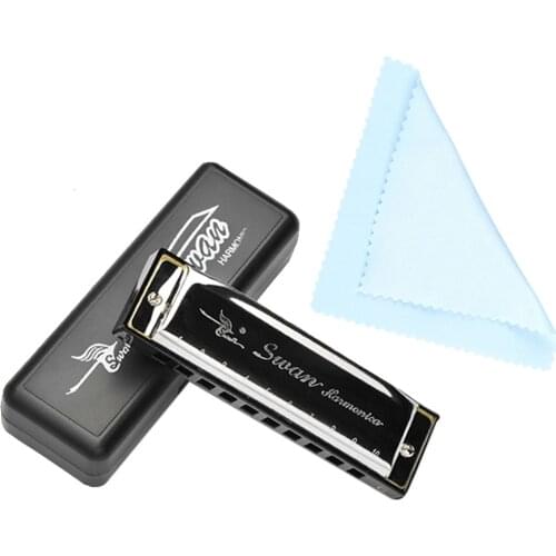 Silver Metal Swan Diatonic Blues Harmonica/ Mouthorgan 10 Holes C Key Harp Mouth Organ For Sale New 25