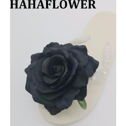 HAHAFLOWER Black Rose flower brand quality women slippers summer shoes beach flip flops women footwear Free shipping